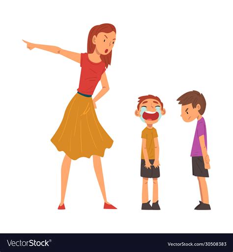 Angry Mother Scolding Her Naughty Sons Royalty Free Vector