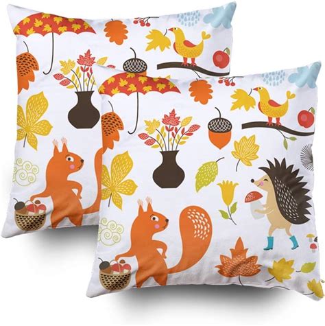 Art Pillow Casecartoon Animals And Autumnal Elements