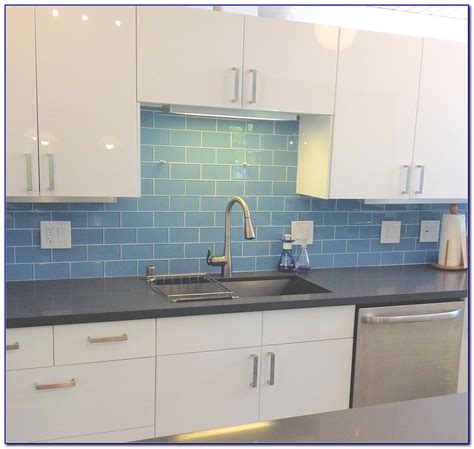 Light Blue Glass Subway Tile Backsplash Tiles Home