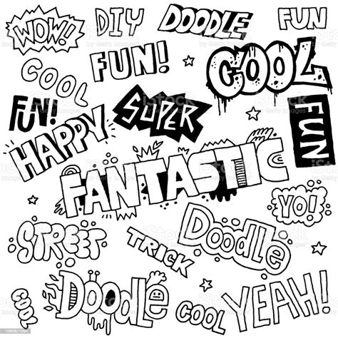 Doodle Lettering Words Cool Fun Vector Hand Drawn Illustration Stock