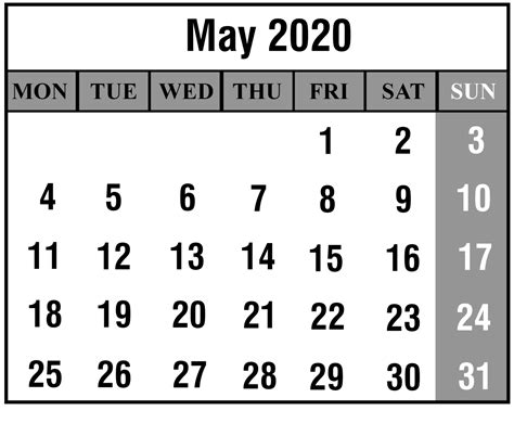 Printable May 2020 Calendar With Holidays Free Printable Calendar
