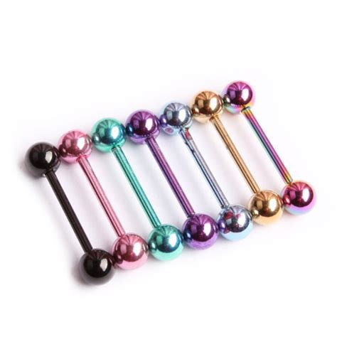 14g 7pcsset Candy Colorful Surgical Steel Double Ball Tongue Ring Bar Ring Barbell Body