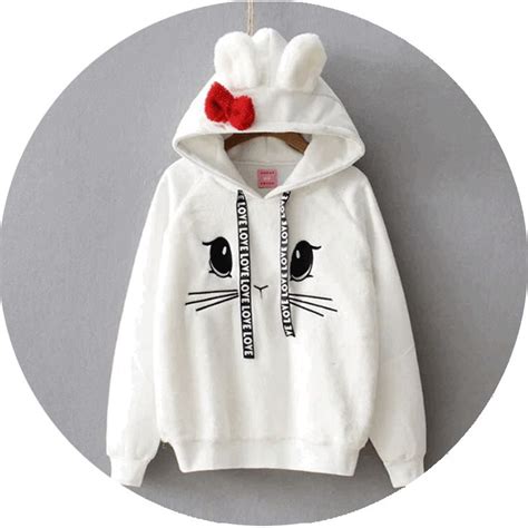 Japanese Cute Rabbit Ear Hoodie Kawaii Bowknot Fleeces Mg357 Hoodies