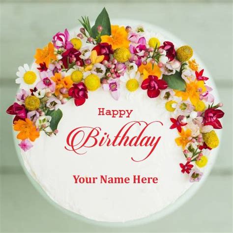 On your birthday i wish you success and endless happiness! Happy Birthday Colorful Flower Cake With Your Name.Print ...