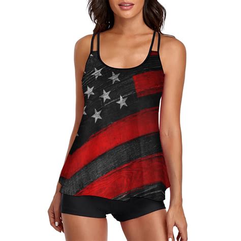 Huesdet Women's American Flag Tankini Swimsuit,4th of July Swimsuits