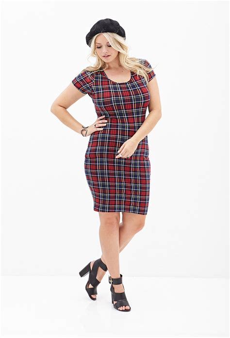 Lyst Forever 21 Plus Size Tartan Plaid Bodycon Dress In Red