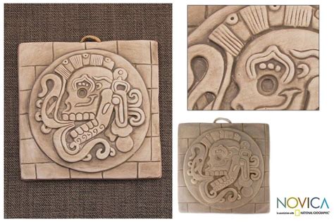 Ceramic Plaque Beige Chichen Itza Skull Ceramic Wall Plaque Maya