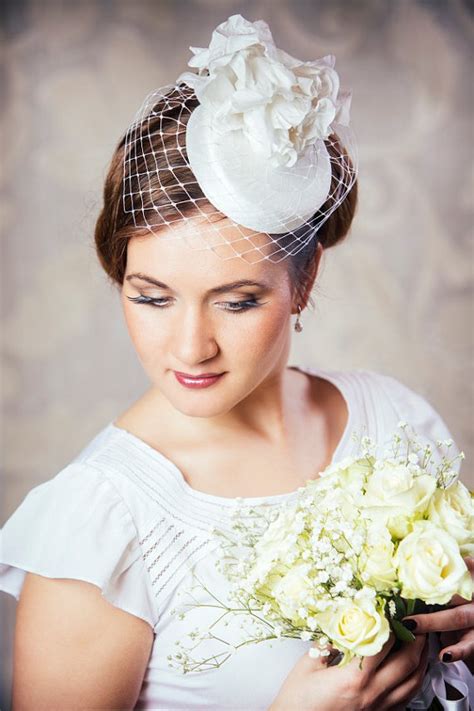 White Bridal Pillbox Hat With Birdcage Veil And Silk Flowers Etsy