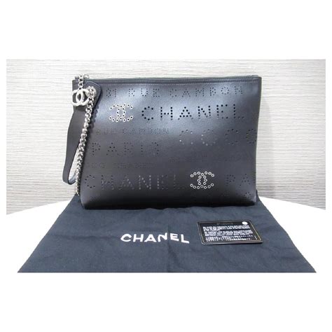 Chanel Clutch Bag Black Cambon Line Silver Metal Fittings With G Card