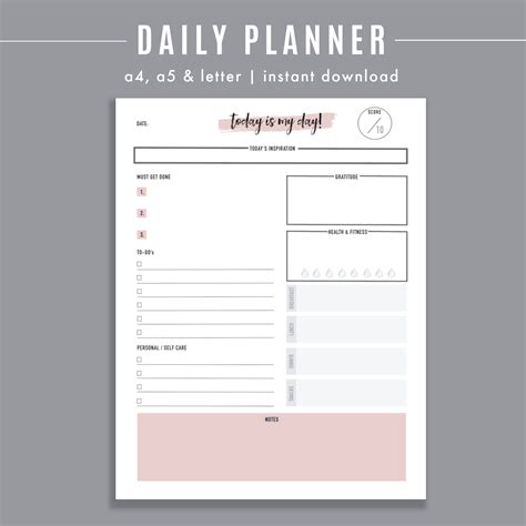 Daily Planner Printable Printable To Do List Daily Task Planner A5
