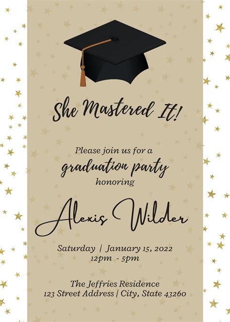 She Mastered It Graduation Party Invitation Masters Degree Elegant Graduation Invite College