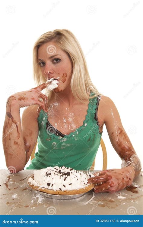 Messy Chocolate Woman Taste Whipped Cream Stock Photos Image