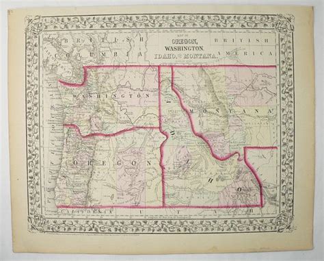 Antique Washington Map Oregon Idaho Map Montana 1872 Mitchell Etsy