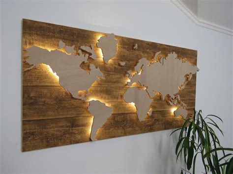 Holz Weltkarte Mit Beleuchtung Led 3d Weltkarte Wanddeko Etsy Schweiz
