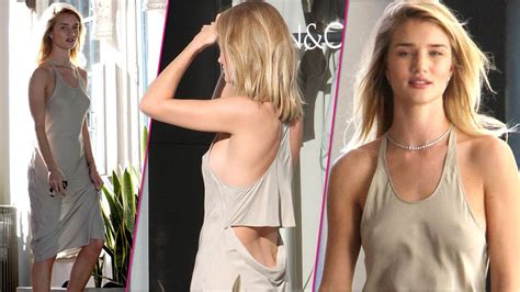 Nip Slip Rosie Huntington Whiteley Goes Braless In A Sexy Silk Nude Colored Dress