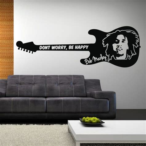 Bob Marley Wall Sticker Dont Worry Be Happy Quote Vinyl Art Guitar