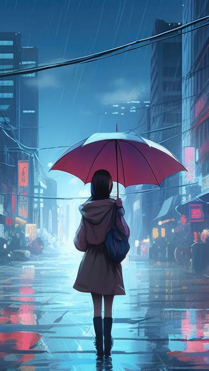 412x732 Anime Girl Walking In Rain Umbrella 5k 412x732 Resolution Hd 4k Wallpapers Images