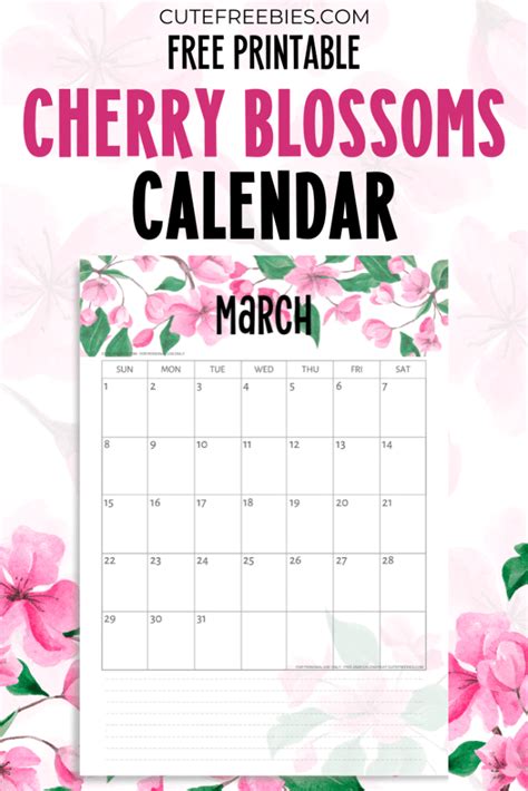 Cherry Blossoms 2021 Calendar Printable Pdf Cute Freebies For You