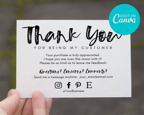 Customer Appreciation Thank You Card For Business Editable Canva Template Insert For Online