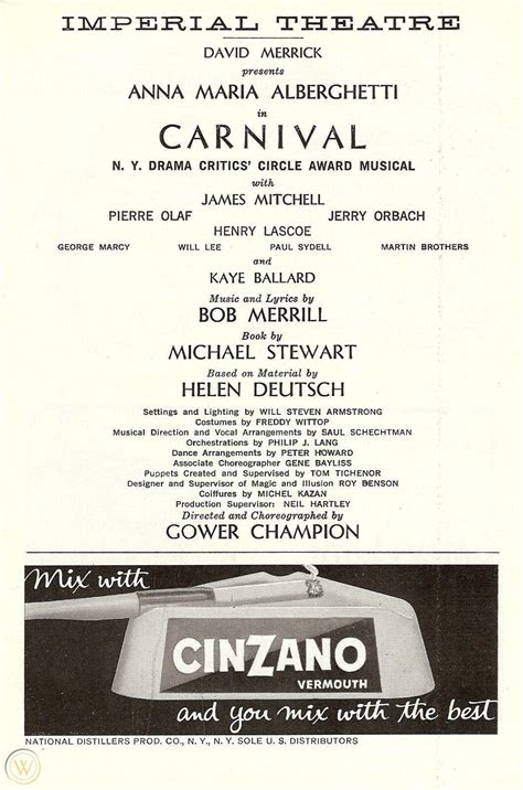 Anna Maria Alberghetti Carnival Jerry Orbach Kaye Ballard 1962