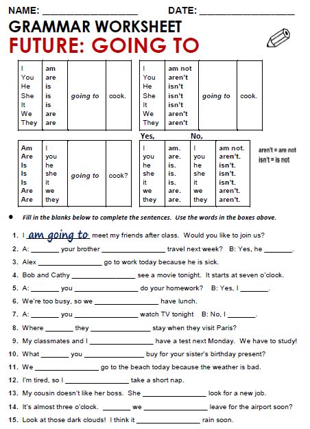 Going To And Will Worksheets Worksheets For Kindergarten