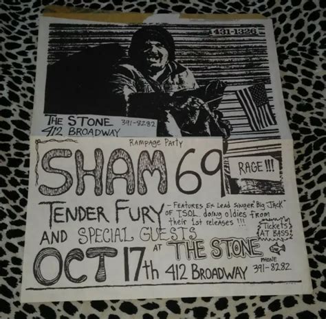 Vintage Original Sham 69 Tender Fury Tsol Singer Flyer 112x132 Punk