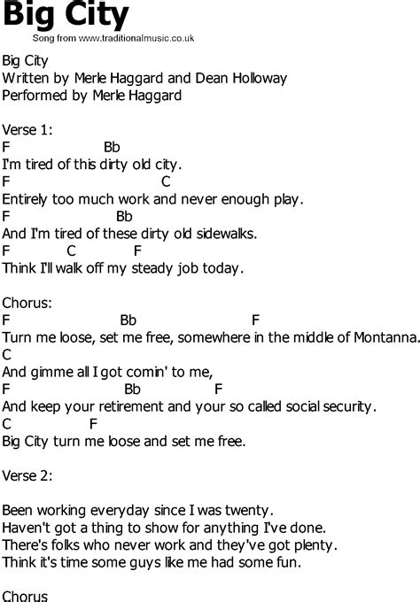 Old Country Song Lyrics With Chords Big City Hot Sex Picture