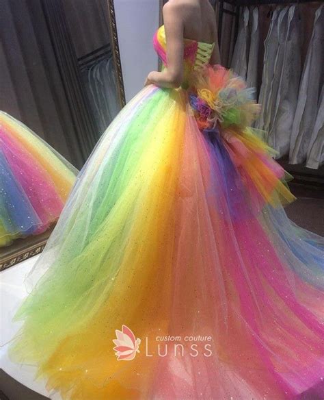 Beaded Multi Color Rainbow Quinceanera Ball Gown Rainbow Prom Dress Rainbow Wedding Dress