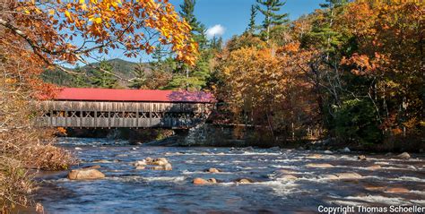 New Hampshire White Mountains Covered Bridge Fall Foliage