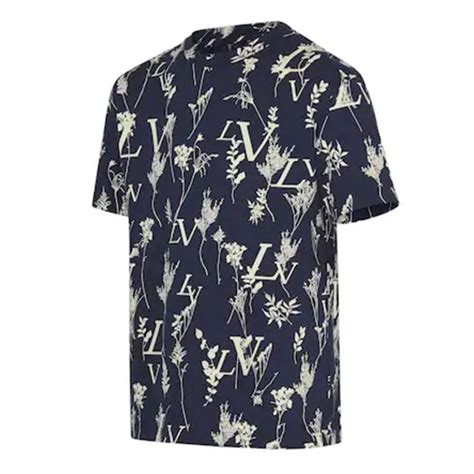 Louis Vuitton Lv Men Lv Leaf Discharge T Shirt Regular Fit Cotton Blue Lulux