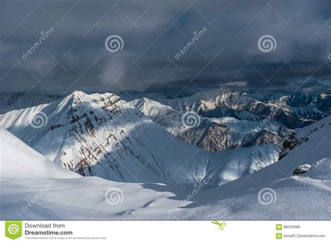 Snowy Winter Mountains In Sun Day Georgia From Ski Resort Gudauri