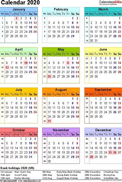 Us edition with federal holidays and observances. Free Printable Year at A Glance Calendar 2020 | Free ...
