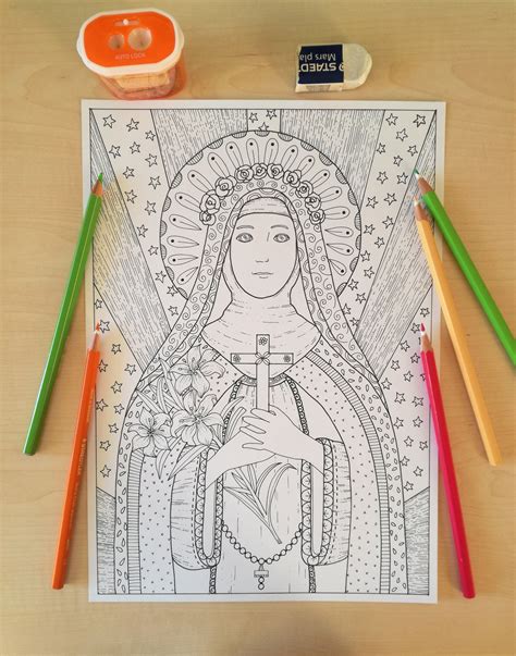Santa Rosa from Lima- Coloring page for adults, JPG Printable, Instant