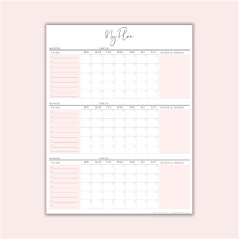 3 Month Calendar 3 Month Printable Calendar 90 Day Plan Instant