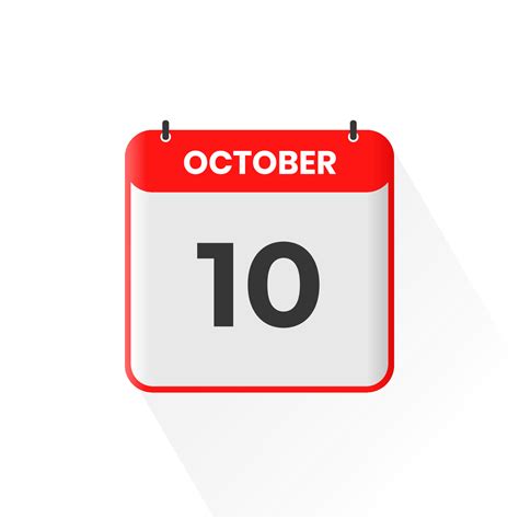 10th October Calendar Icon October 10 Calendar Date Month Icon Vector