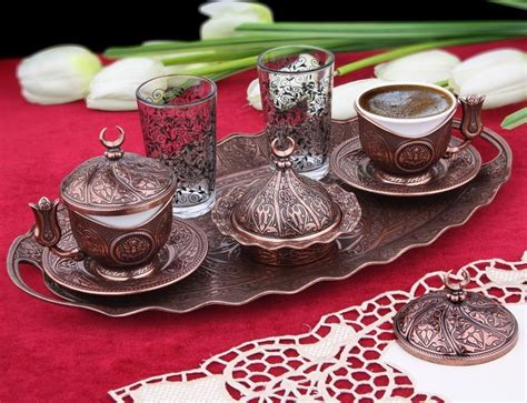 Turkish Coffee Set For Two Person With Glasses Copper FairTurk Com