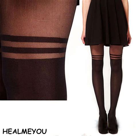 Sexy Black Women Temptation Sheer Mock Suspender Tights Pantyhose Stockings Cool Mock Over The