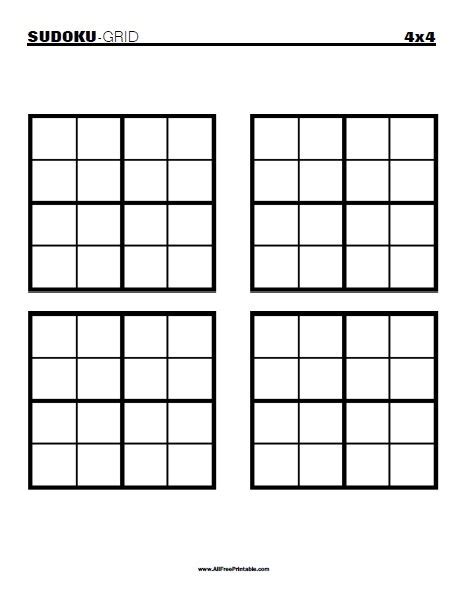 Blank 4×4 Sudoku Grid Free Printable