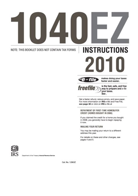 Instructions For Form 1040ez Income Tax Return Internal Revenue