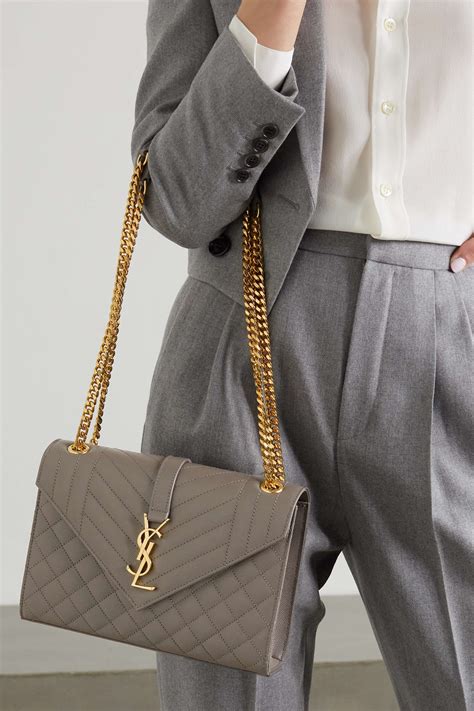 Saint Laurent Envelope Medium Quilted Textured Leather Shoulder Bag