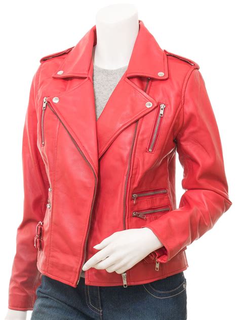 Women S Red Leather Biker Jacket Toronto Women Caine