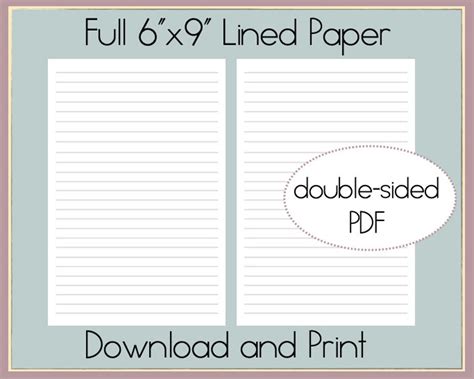 6x9 Lined Paper Download And Print 6x9 Journal Page Etsy Canada