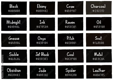 Black Tone Color Shade Background With Code And Name Illustration Stock