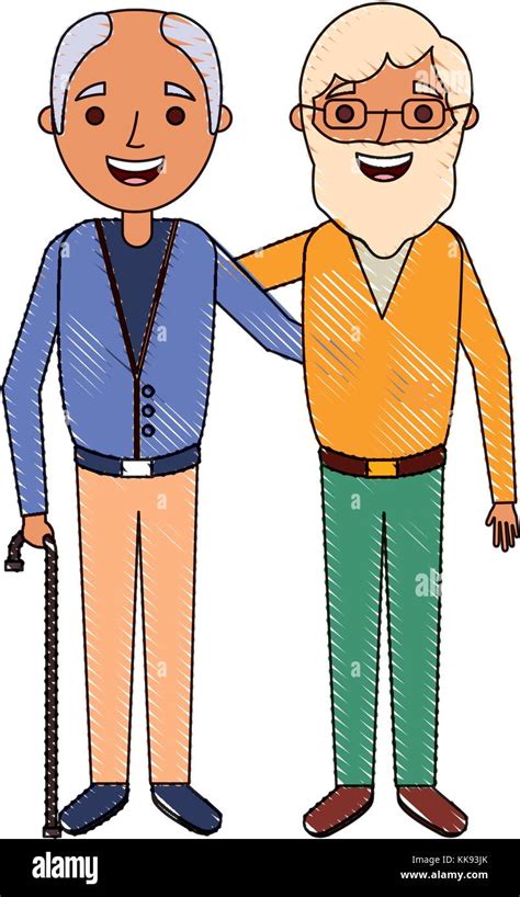 Cartoon Of Two Old Men Embraced Friends Together Stock Vector Image