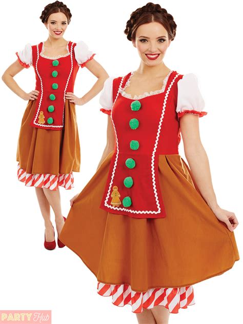 Ladies Gingerbread Woman Costume Adult Christmas Fancy Dress Womens
