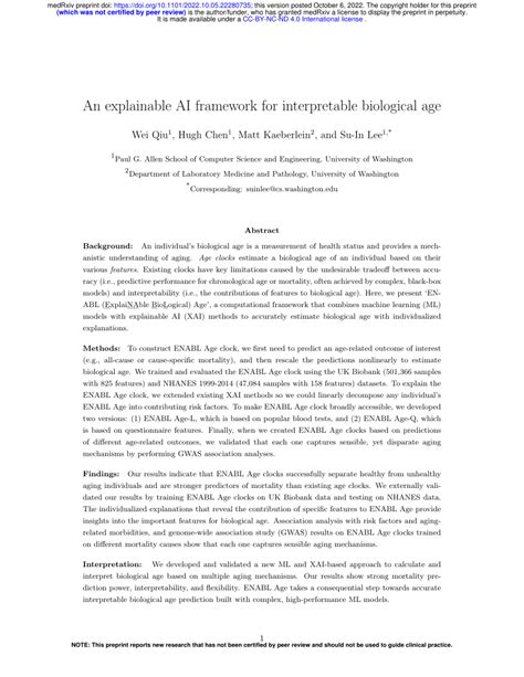 Pdf An Explainable Ai Framework For Interpretable Biological Age
