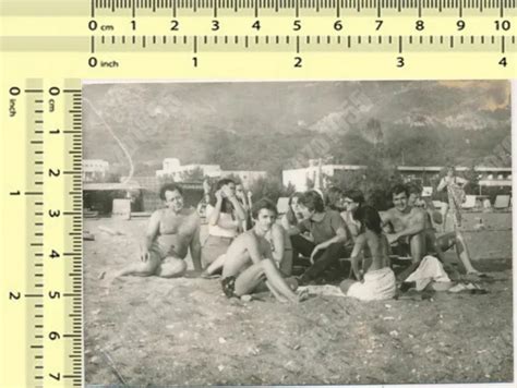 Beach Group People Shirtless Men Guys Bikini Women Ladies Vintage Original Photo £14 00