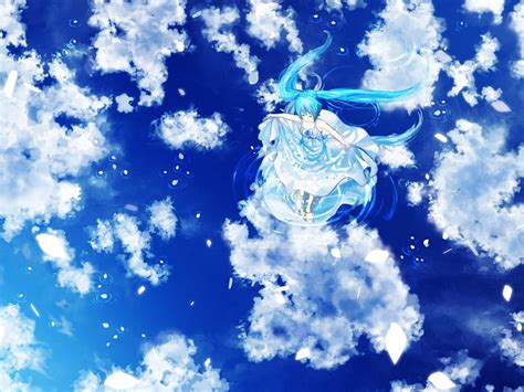 Walking In The Sky Cute Twin Tale Blue Hair Hatsune Miku Anime