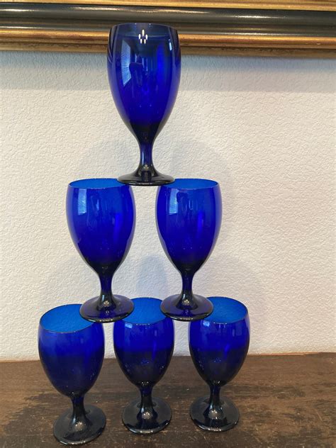 Libbey Premiere Cobalt Blue Goblets Vintage Blue Glassware Etsy