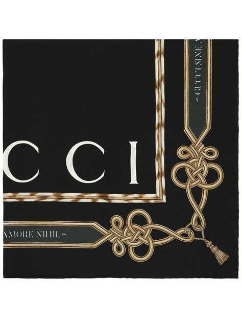 Gucci Logo Print Silk Scarf In Black Modesens